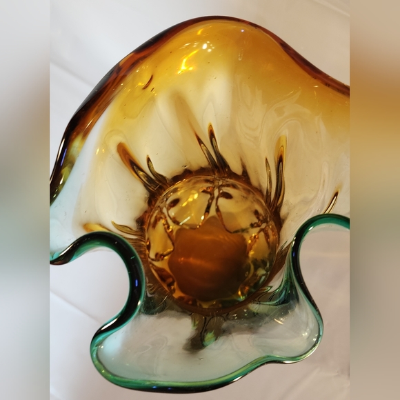 Large Glass Vase Murano-Style Blue Yellow 14" - Picture 7 of 9